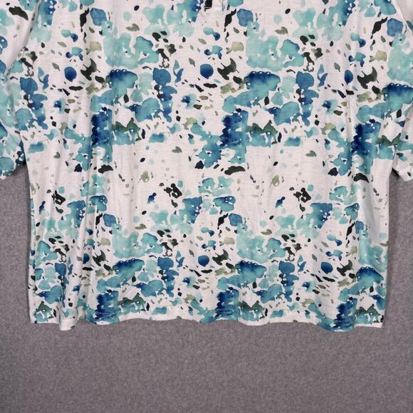 Abstract Watercolor Tunic Top 2X Blue Green Henley Thin Jersey Stretch Artsy - Picture 3 of 12